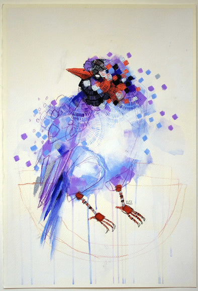 Michael Cain "Bird With Purple" Mixed Media -------- 