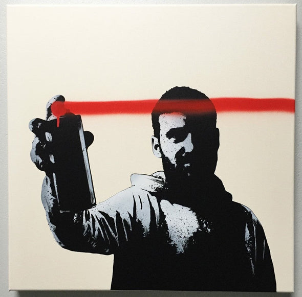 FAKE "Don't Cross The Line" Off White Canvas Spray paint on canvas Vertical Gallery 