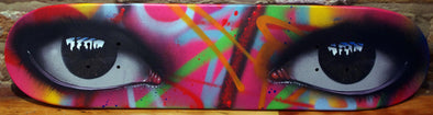 My Dog Sighs "Graff Eyes Edition 1, 7/10" Spray paint and oil on skateboard -------- 