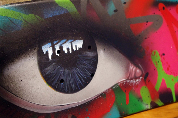 My Dog Sighs "Graff Eyes Edition 1, 8/10" Spray paint and oil on skateboard -------- 