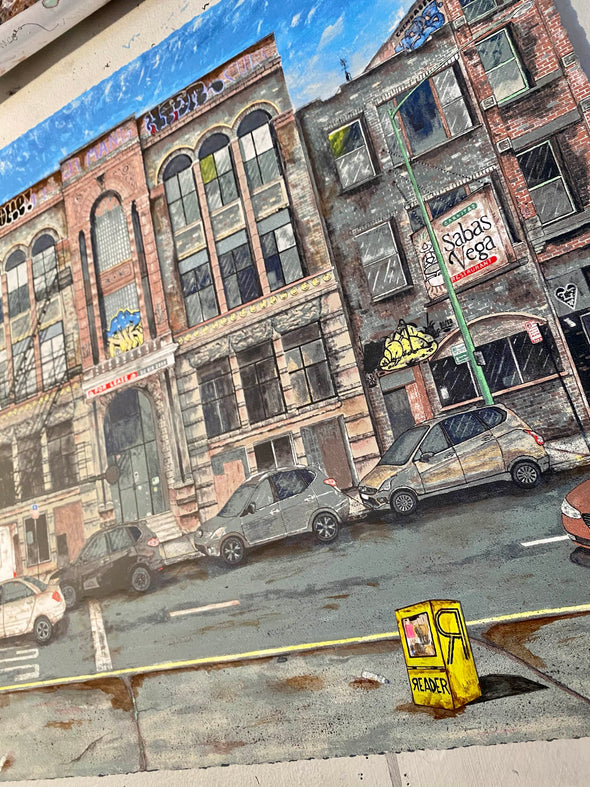 Pizza in the Rain "Pilsen Street View" Hand-Embellished #14/15 Limited Edition Print