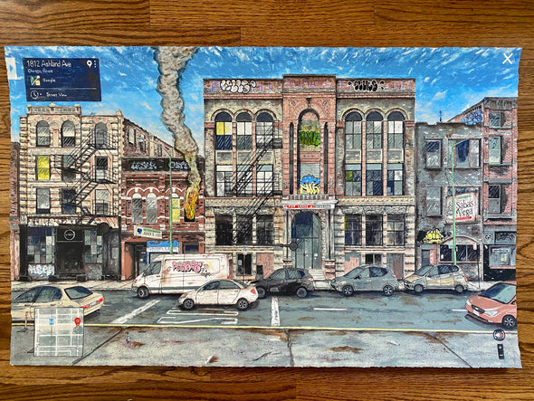 Pizza in the Rain "Pilsen Street View" Hand-Embellished #4/15 Limited Edition Print