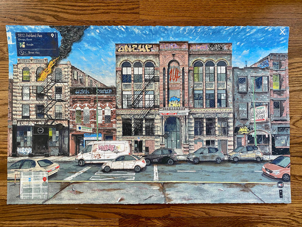 Pizza in the Rain "Pilsen Street View" Hand-Embellished #5/15 Limited Edition Print