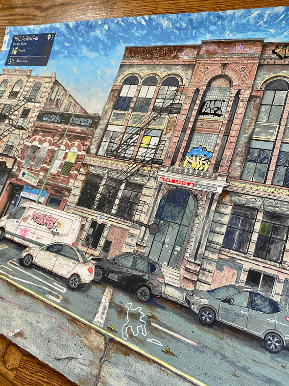 Pizza in the Rain "Pilsen Street View" Hand-Embellished #8/15 Limited Edition Print