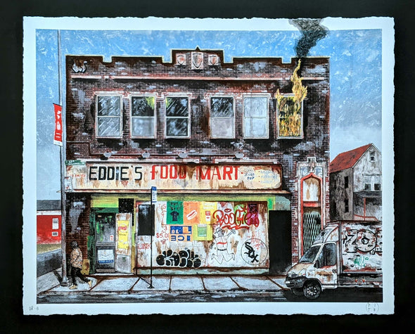 Pizza In The Rain "Eddie’s Food Mart Hand Embellished Print #3"
