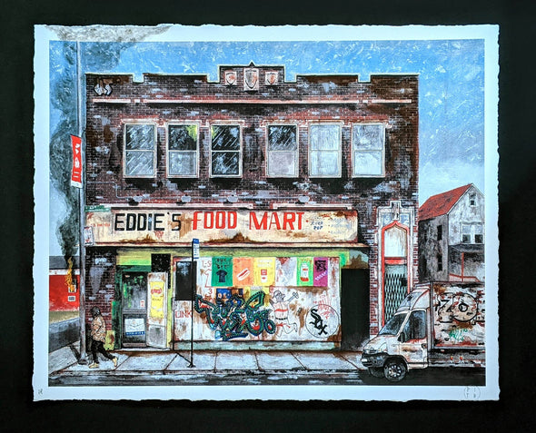 Pizza In The Rain "Eddie’s Food Mart Hand Embellished Print #5"
