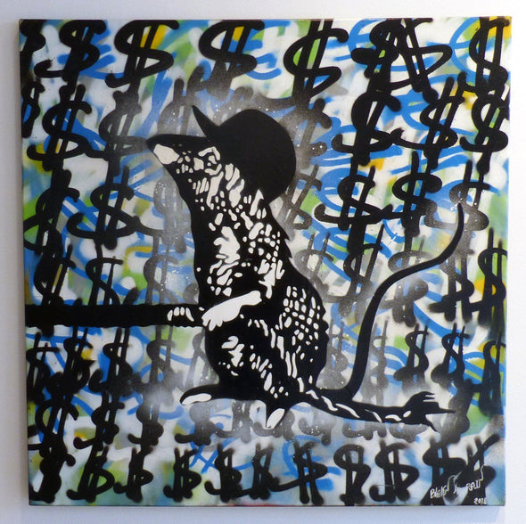Acrylic And Spray Paint On Canvas - Blek Le Rat "Rat $"