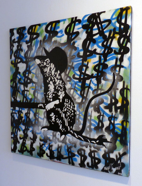 Acrylic And Spray Paint On Canvas - Blek Le Rat "Rat $"