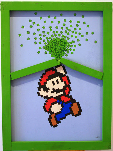 OAKOAK "Mario pixel explosion" Acrylic Vertical Gallery 