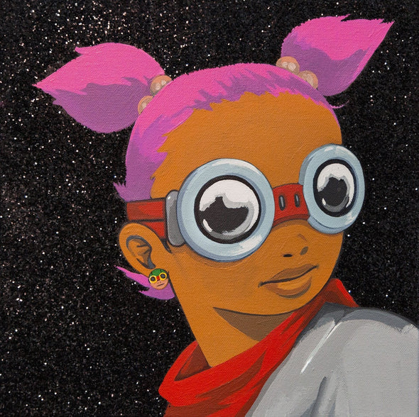Hebru Brantley "Girl with Red Scarf" Acrylic on canvas Vertical Gallery 
