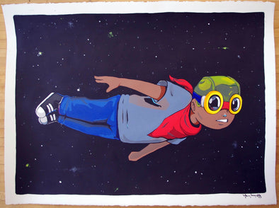 Hebru Brantley "Black Boy Fly" Acrylic on Paper Vertical Gallery 