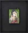 C215 "Boy with a Basket of Fruit" Mixed Media Stencil on Found Metal -------- 