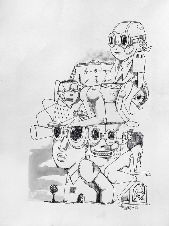 Hebru Brantley "No, I sit this way" Charcoal on paper Vertical Gallery 