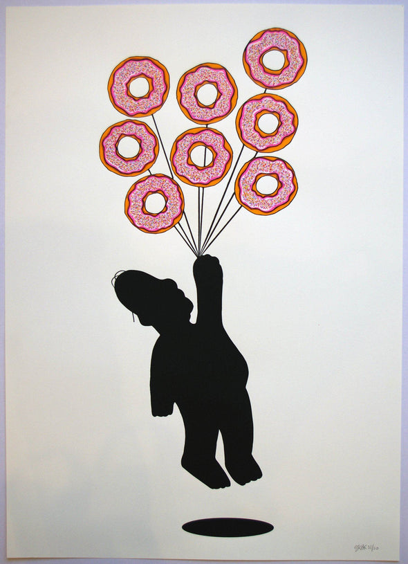 OAKOAK "Flying Donuts Homer" Hand finsihed screen print Vertical Gallery 