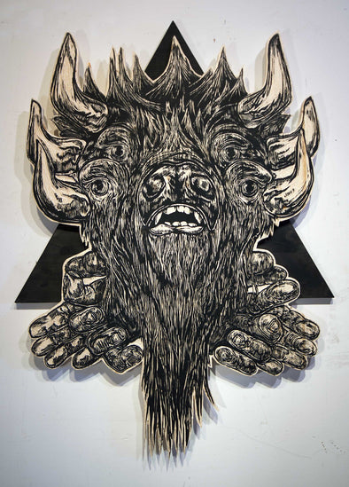 Tiptoe "Devils of godless worlds" Mixed Media, Drawing on Wood -------- 