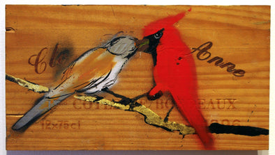 Xenz "Cardinals 1" Mixed Media, Drawing on Wood -------- 