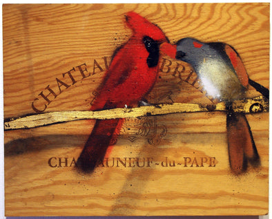 Xenz "Cardinals 2" Mixed Media, Drawing on Wood -------- 