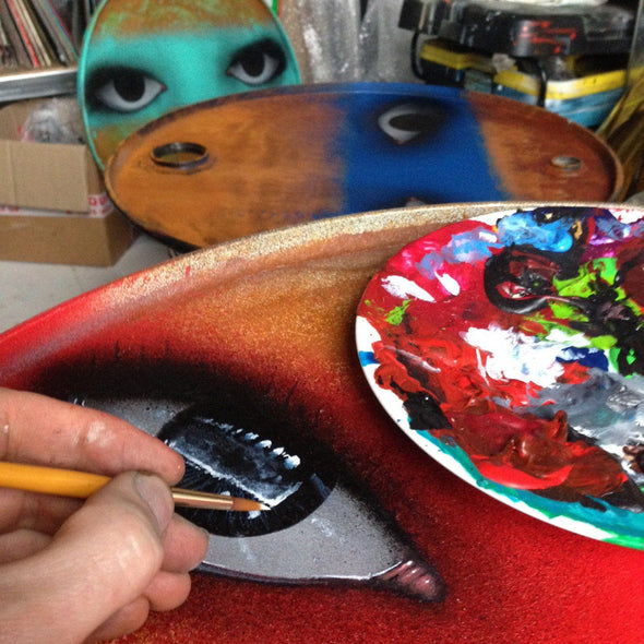My Dog Sighs "Our lips are sealed. Oil drum lid blue" Mixed Media -------- 