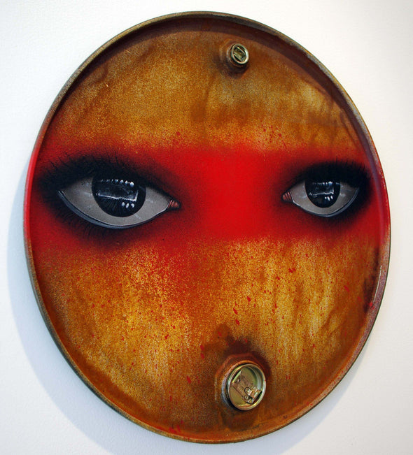 My Dog Sighs "Our lips are sealed. Oil drum lid red" Mixed Media -------- 