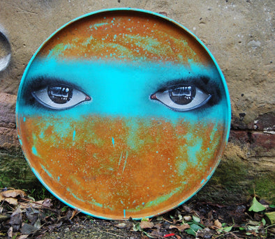 My Dog Sighs "Our lips are sealed. Oil drum lid turquoise" Mixed Media -------- 