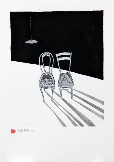 Ella & Pitr "Sleeping Slippers" Mixed Media on Paper Vertical Gallery 