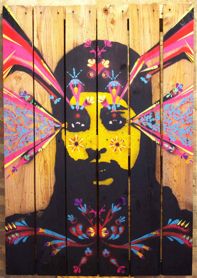 Stinkfish "Amsterdam Girl" Mixed Media Stencil on Wood -------- 