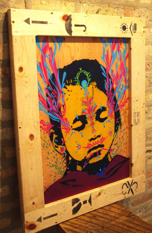 Stinkfish "Lalitpur Girl 2" Mixed Media Stencil on Wood -------- 