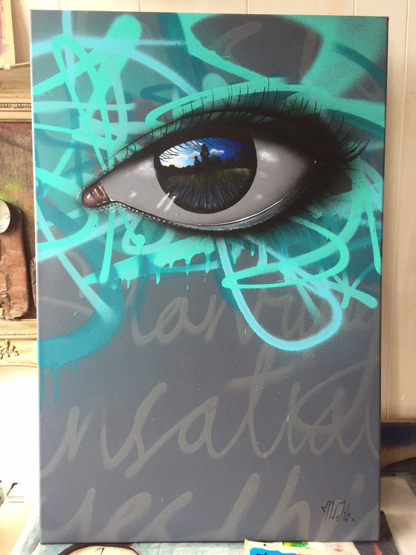 My Dog Sighs "This is incredible, starving, Insatiable. (Yes this is love for the first time)" Spray paint and acrylic on canvas Vertical Gallery 