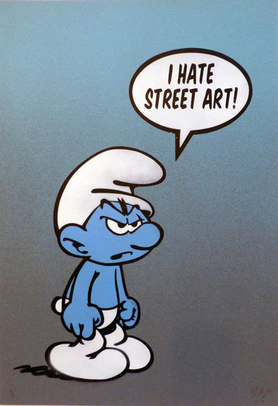 Spray Paint And Acrylic On Paper - FAKE "I Hate Street Art" Metallic Blue