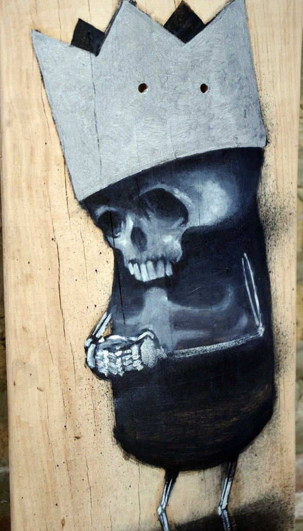 Stormie Mills "The Skeleton King" Spray paint and oil on skateboard -------- 
