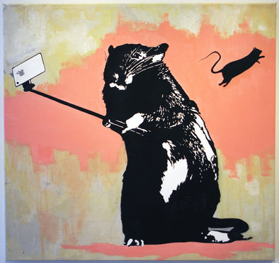 Spray Paint On Canvas - Blek Le Rat "Selfie Rat"