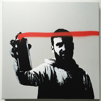 FAKE "Don't Cross The Line" Grey Canvas Spray paint on canvas Vertical Gallery 