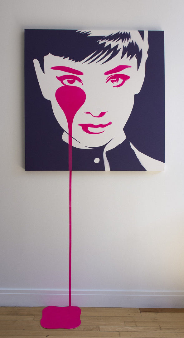 Spray Paint On Canvas - Pure Evil "Adore Audrey - Purple And Flouro Pink"