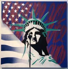 Spray Paint On Canvas - Pure Evil "America's Nightmare Stars And Stripes And Tags"