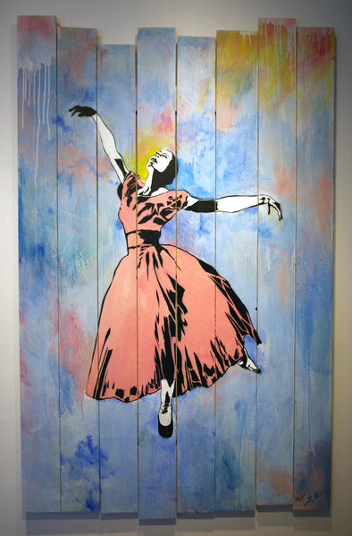 Spray Paint On Wood - Blek Le Rat "Dancer"