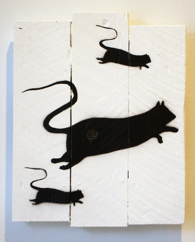 Spray Paint On Wood - Blek Le Rat "Rat 9"