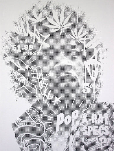 Chris Cunningham "Jimi Hendrix Purple Haze - White Black" Spray paint on wood panel Vertical Gallery 