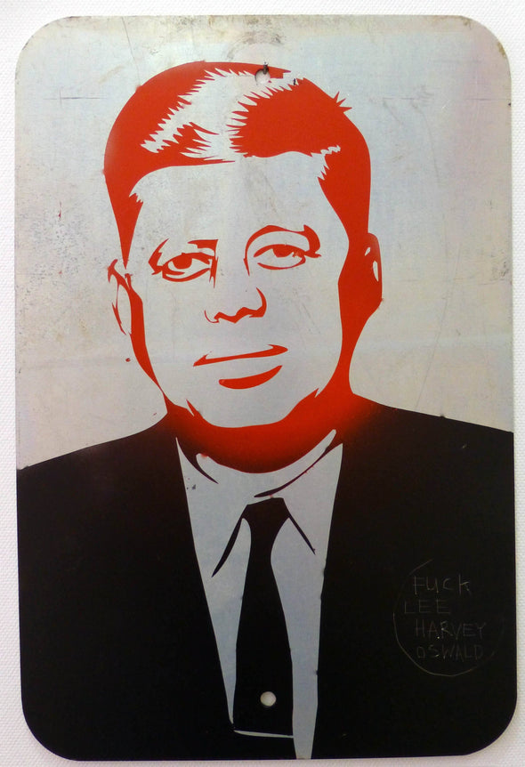 Spray Paint Stencil On Mixed Media - Pure Evil "Fuck Lee Harvey Oswald"