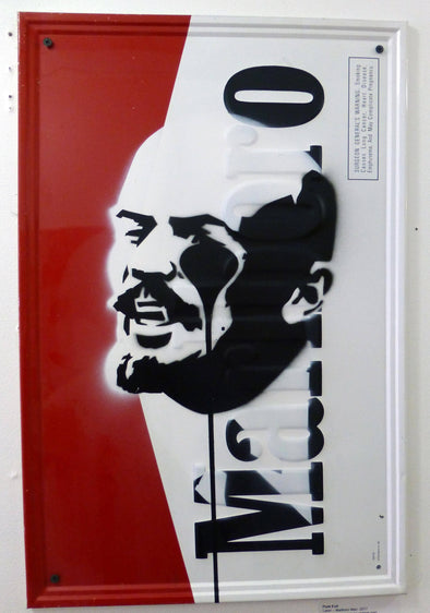 Spray Paint Stencil On Mixed Media - Pure Evil "Lenin – Marlboro Man"