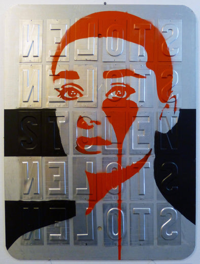 Spray Paint Stencil On Mixed Media - Pure Evil "Metal On Metal Stolen Audrey"