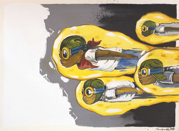 Hebru Brantley "Cage no more" Watercolor and acrylic on paper Vertical Gallery 