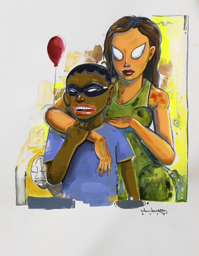 Hebru Brantley "The styling of a single parent household" Watercolor and graphite on paper Vertical Gallery 